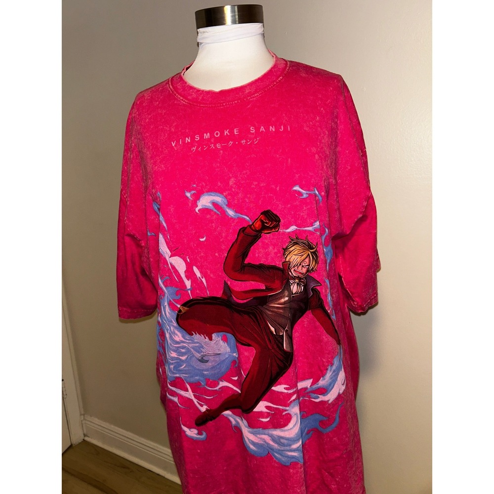 One Piece Vinsmoke Sanji Graphic Tee Pink Acid Wash Anime Shirt XXL
